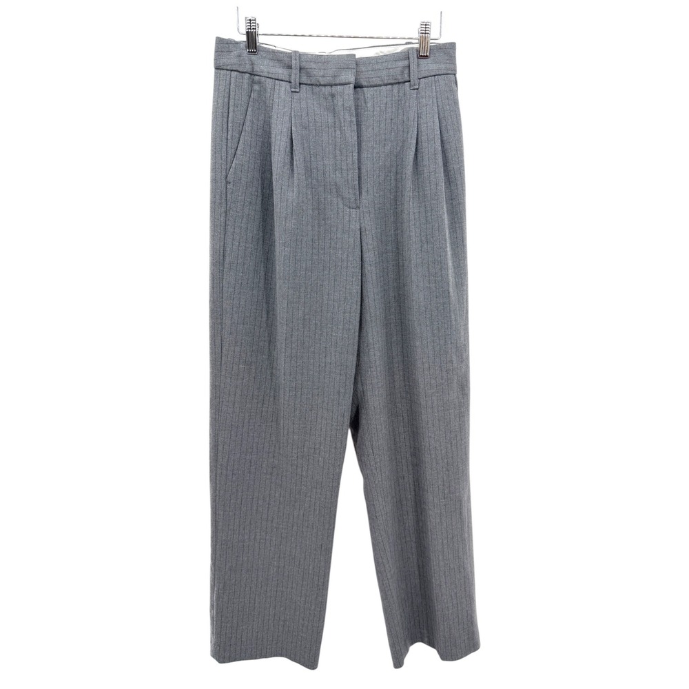 Aritzia The Effortless Pant Gray Pinstripe Pleated Wide Leg Trouser 8 Office